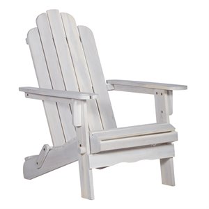 Pemberly Row Outdoor Wood Adirondack Chair with Wine Glass Holder in White Wash