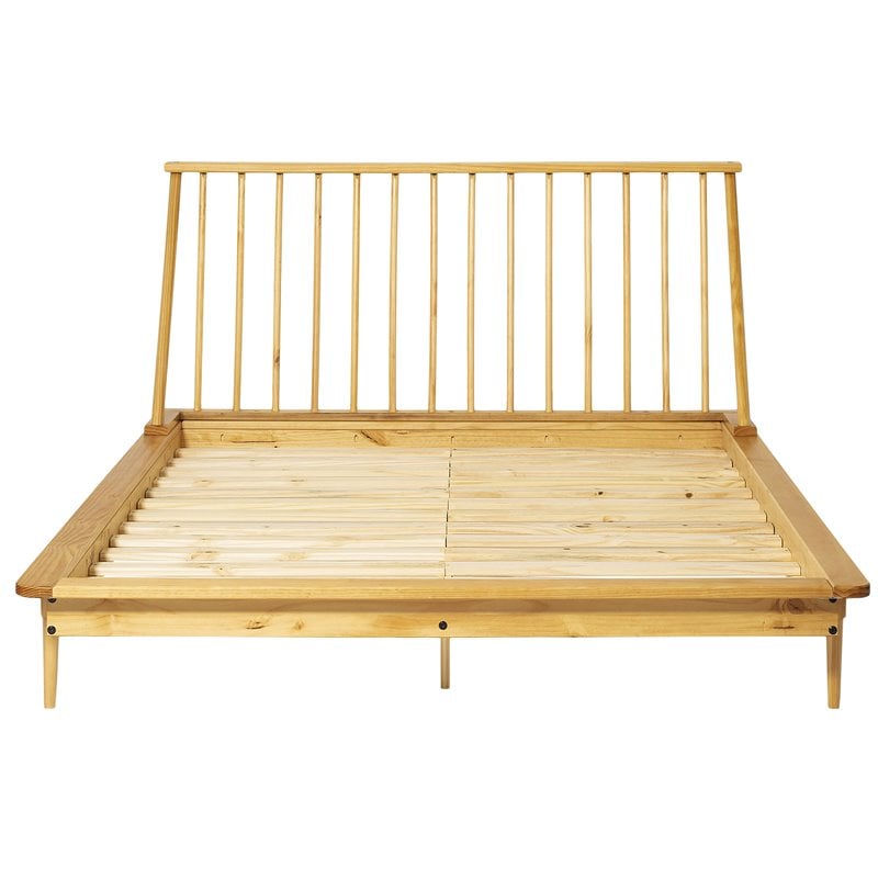 Pemberly Row Modern Solid Wood Queen Spindle Bed with Tapered Legs in Light Oak