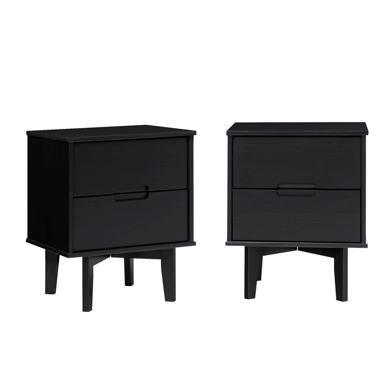 Pemberly Row 2-Piece Groove Handle Wood Bedroom Nightstand Set in Walnut
