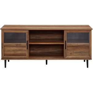 Pemberly Row 58&quot Glass and Wood Split Panel Door TV Console in Rustic Oak