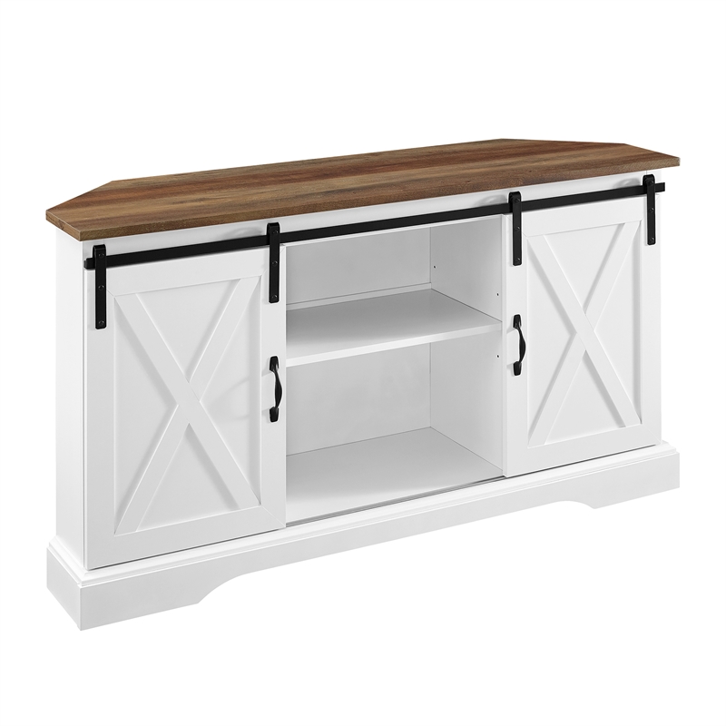 Pemberly Row Rustic Wood Corner TV Stand for TVs up to 52