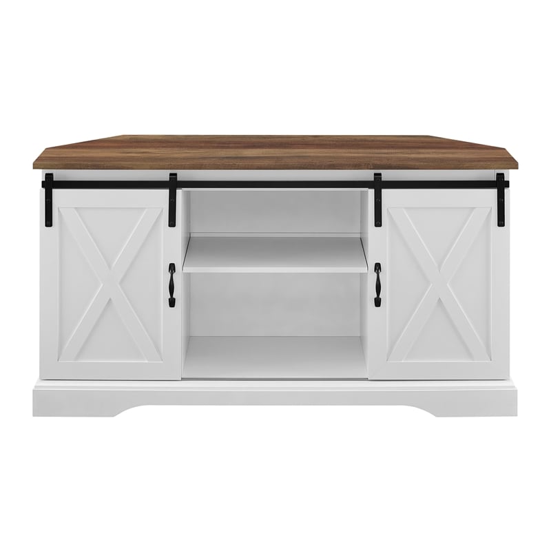 Pemberly Row Rustic Wood Corner TV Stand for TVs up to 52
