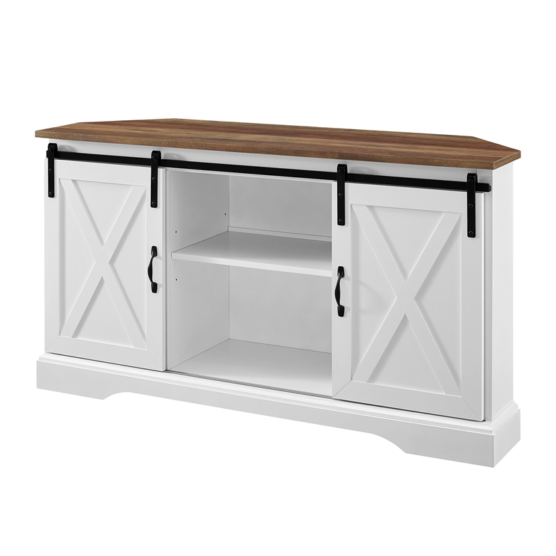 Pemberly Row Rustic Wood Corner TV Stand for TVs up to 52