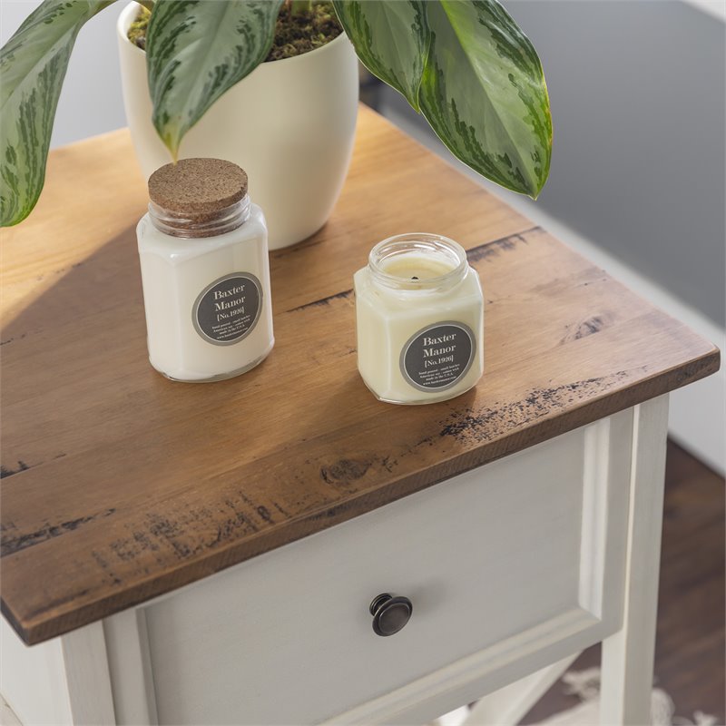 Pemberly Row 1-Drawer Farmhouse Wood V-Frame End Table in White ( Set of 2)