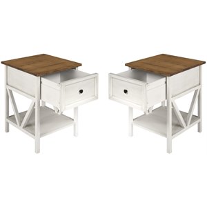 Pemberly Row 1-Drawer Farmhouse Wood V-Frame End Table in White ( Set of 2)
