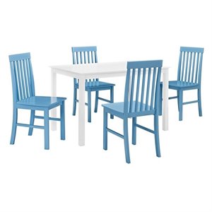 pemberly row 5-piece white wood kitchen dining set with powder blue chairs