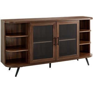 Pemberly Row Modern Curved Edge Fluted Glass Door Sideboard in Dark Walnut