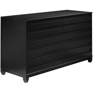 Pemberly Row Modern Grooved Panel 6-Drawer Wood Bedroom Dresser in Black
