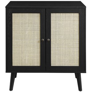 pemberly row 2-door solid wood and rattan accent cabinet in black