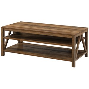 Pemberly Row 48&quot A-Frame 2-Storage Shelves Coffee Table in Rustic Oak