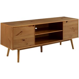 Pemberly Row 70&quot Modern 2-Door Solid Wood TV Stand in Caramel
