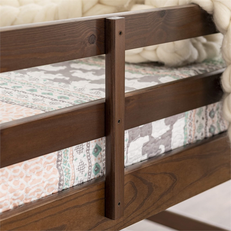 Pemberly Row Low Wood Twin Over Twin Bunk Bed in Walnut Finish