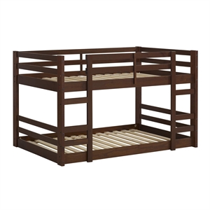 Pemberly Row Low Wood Twin Over Twin Bunk Bed in Walnut Finish