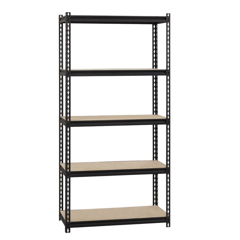 Pemberly Row Riveted Metal Shelving 5-Shelf Unit 18D x 36W x 72H in Black