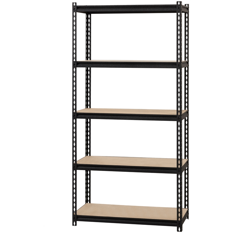 Pemberly Row Riveted Metal Shelving 5-Shelf Unit 18D x 36W x 72H in Black