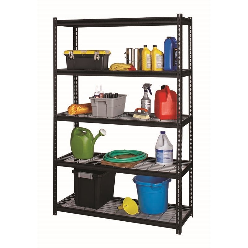 Pemberly Row Riveted Wire Deck Metal Shelving 5-Shelf 18Dx48Wx72H in Black