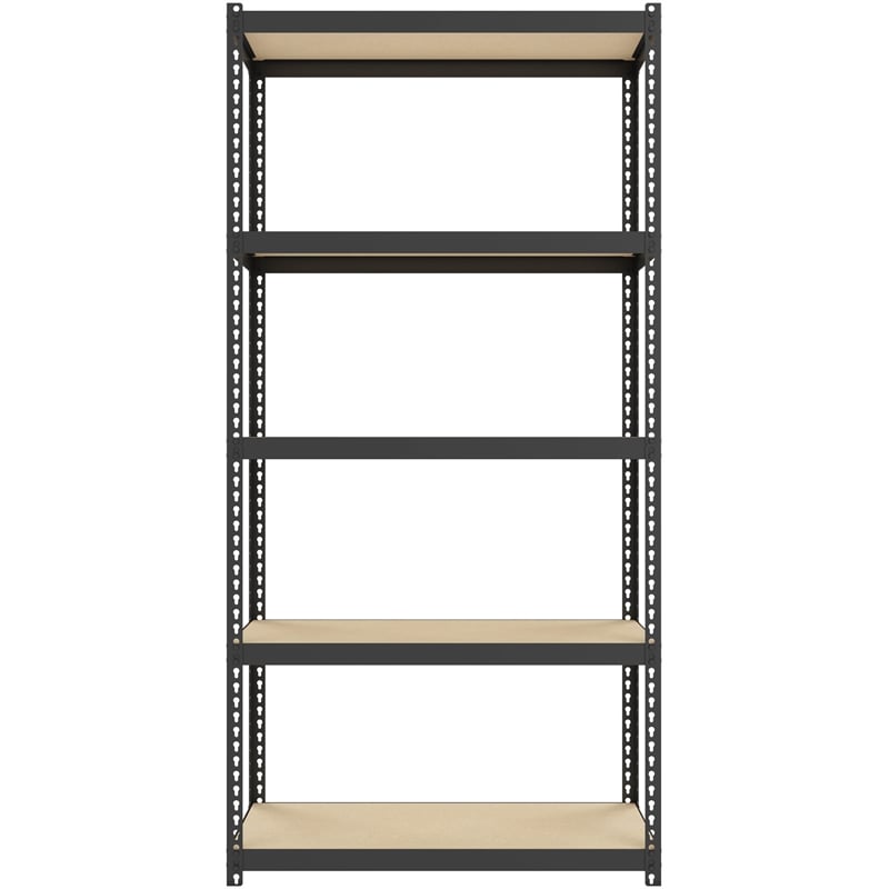 Pemberly Row Riveted Metal Shelving 5-Shelf Unit 12D x 30W x 60H in Black