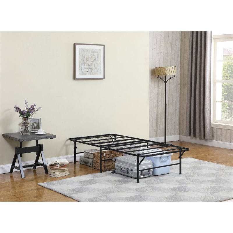 Pemberly Row Modern Metal Queen Mattress Support in Black Finish