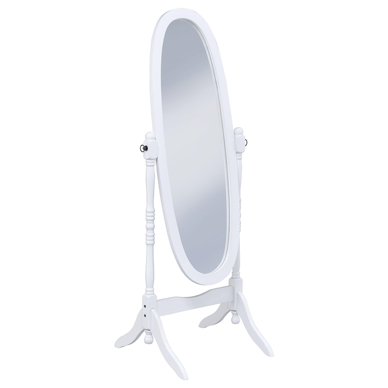 Pemberly Row Traditional Glass Oval Cheval Mirror in White Finish