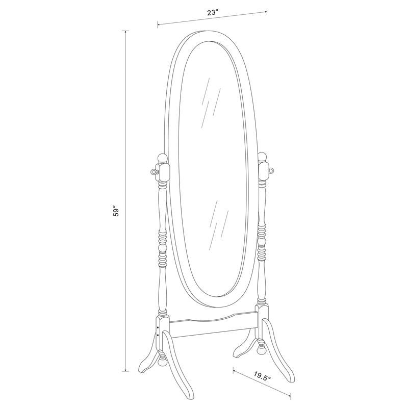 Pemberly Row Traditional Glass Oval Cheval Mirror in White Finish