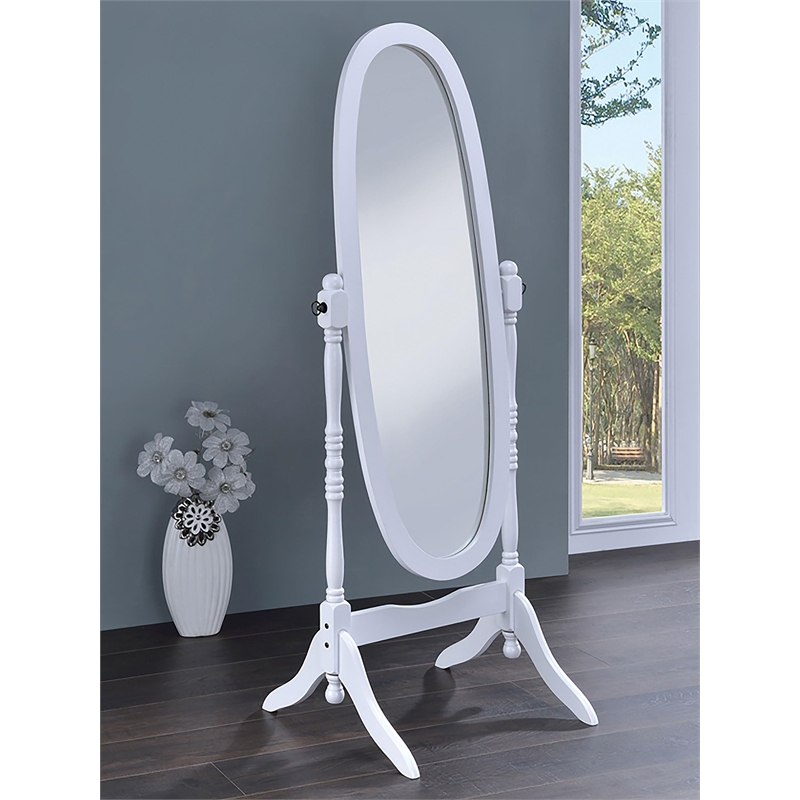 Pemberly Row Traditional Glass Oval Cheval Mirror in White Finish