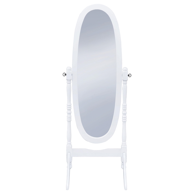 Pemberly Row Traditional Glass Oval Cheval Mirror in White Finish