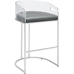 Pemberly Row Contemporary Metal Back Bar Stool in Gray and Chrome
