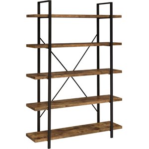 pemberly row 5 shelf bookcase in antique nutmeg and black finish