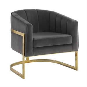 Pemberly Row Modern Channeled Tufted Barrel Accent Chair in Dark Gray and Gold