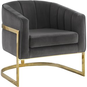pemberly row modern channeled tufted barrel accent chair in dark gray and gold