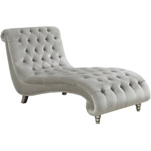 pemberly row tufted cushion chaise with nailhead trim in gray