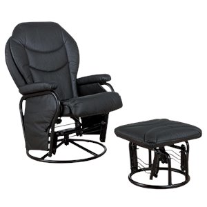 pemberly row upholstered glider recliner with ottoman in black