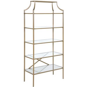 pemberly row 5 tier tempered glass shelves bookcase in matte gold