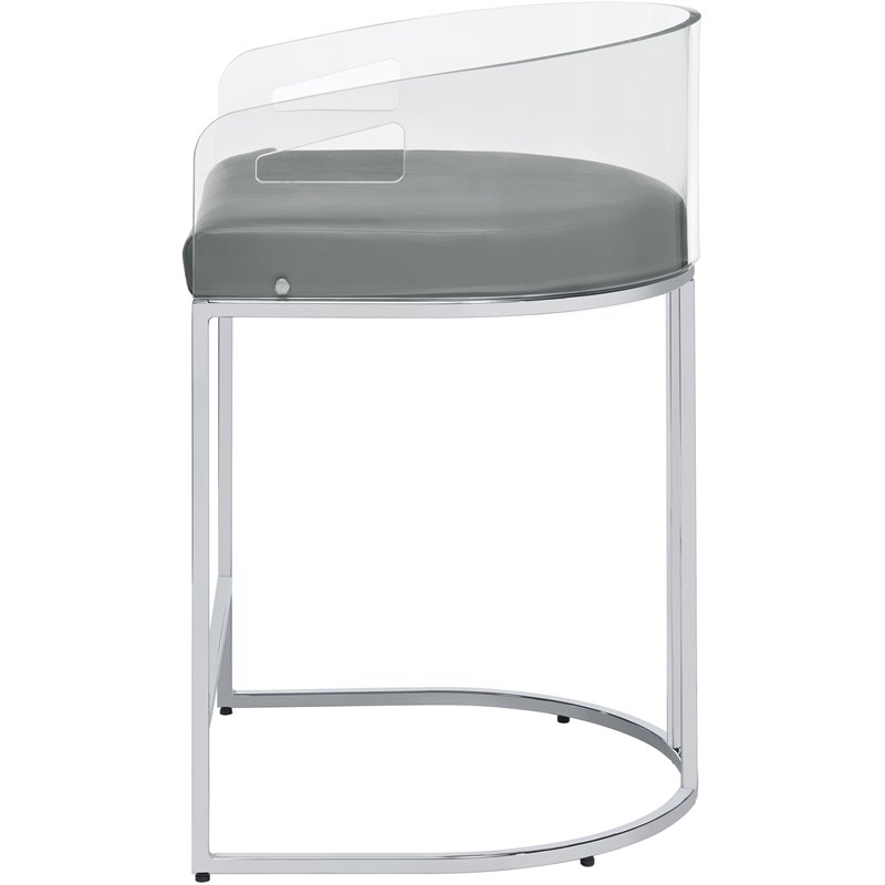 Pemberly Row Acrylic Back Counter Height Stool in Grey and Chrome