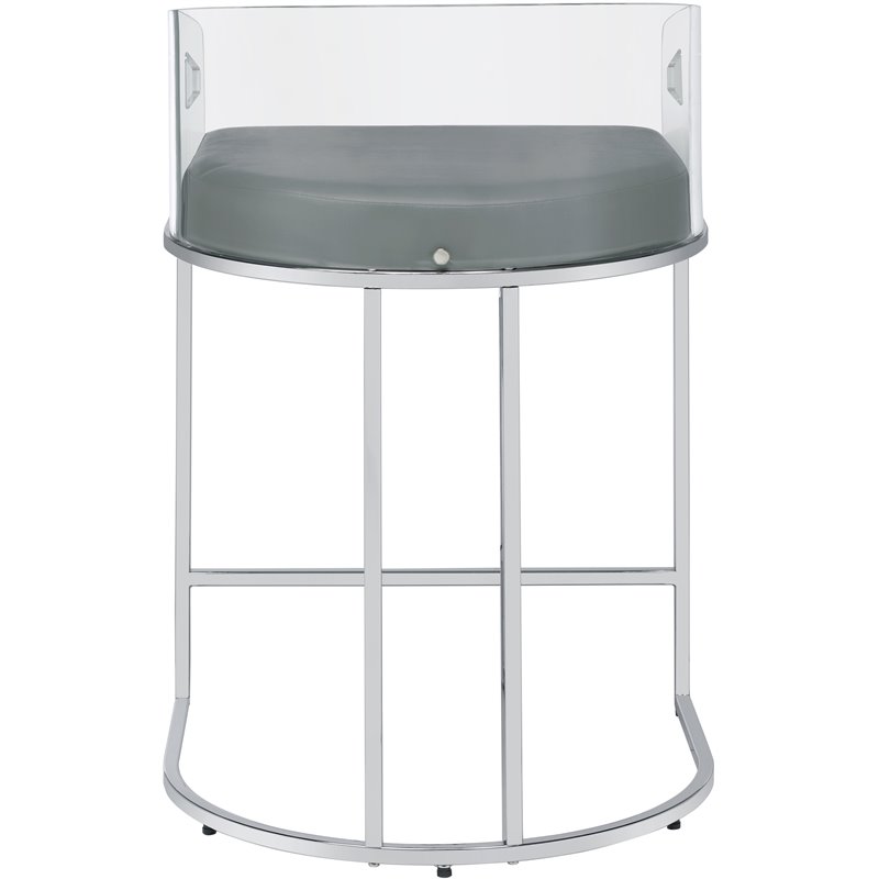Pemberly Row Acrylic Back Counter Height Stool in Grey and Chrome