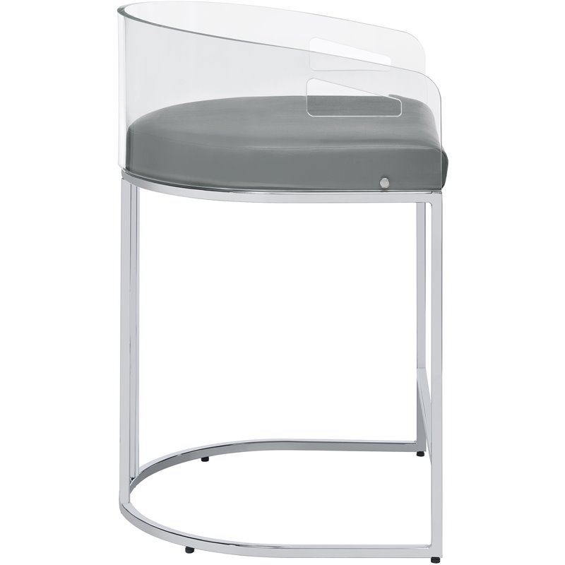 Pemberly Row Acrylic Back Counter Height Stool in Grey and Chrome