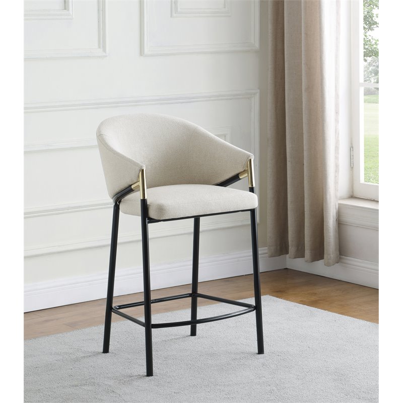 Pemberly Row Fabric Bar Stool Chair in Beige With Semi-circle Seat & Footrest