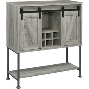 pemberly row sliding door bar cabinet with lower shelf in grey driftwood