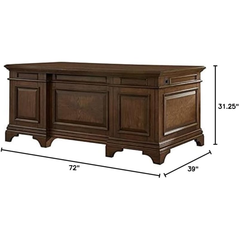 Pemberly Row Executive Desk with File Cabinets in Burnished Oak