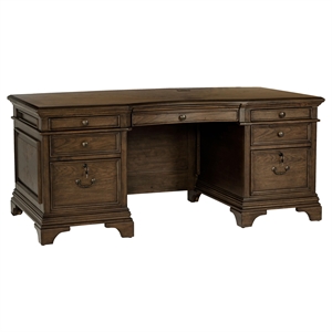 Pemberly Row Executive Desk with File Cabinets in Burnished Oak