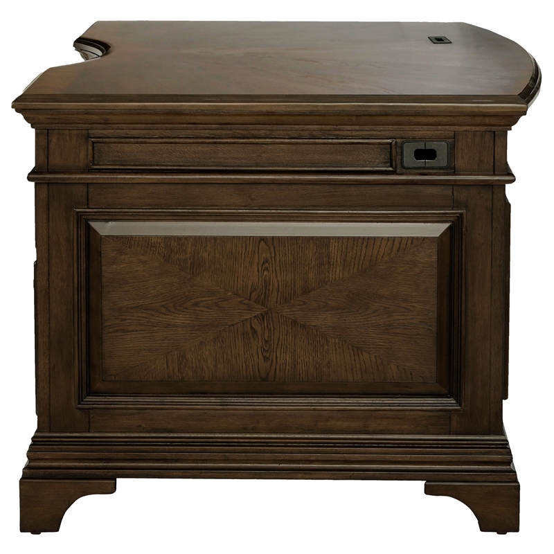 Pemberly Row Executive Desk with File Cabinets in Burnished Oak