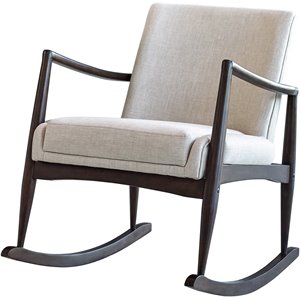 pemberly row mid-century modern upholstered rocking chair in beige and walnut