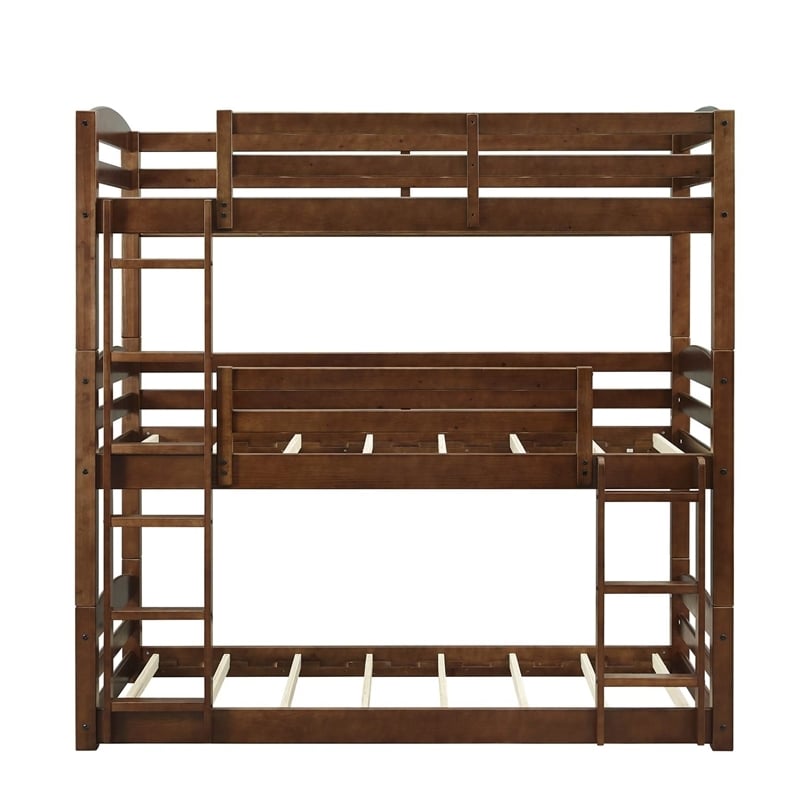 Pemberly Row Transitional Wood Twin over Twin Triple Bunk Bed in Mocha Brown