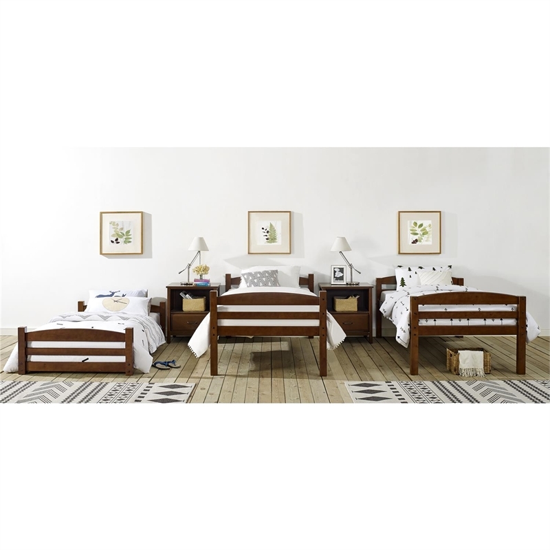 Pemberly Row Transitional Wood Twin over Twin Triple Bunk Bed in Mocha Brown