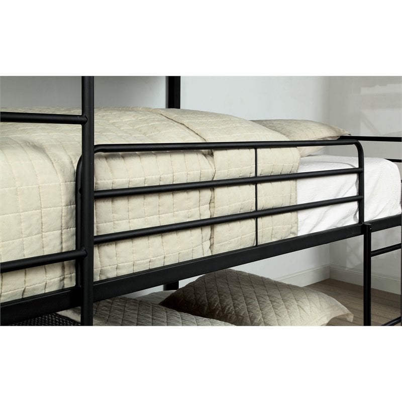 Pemberly Row Modern Metal Full Triple Bunk Bed in Sand Black