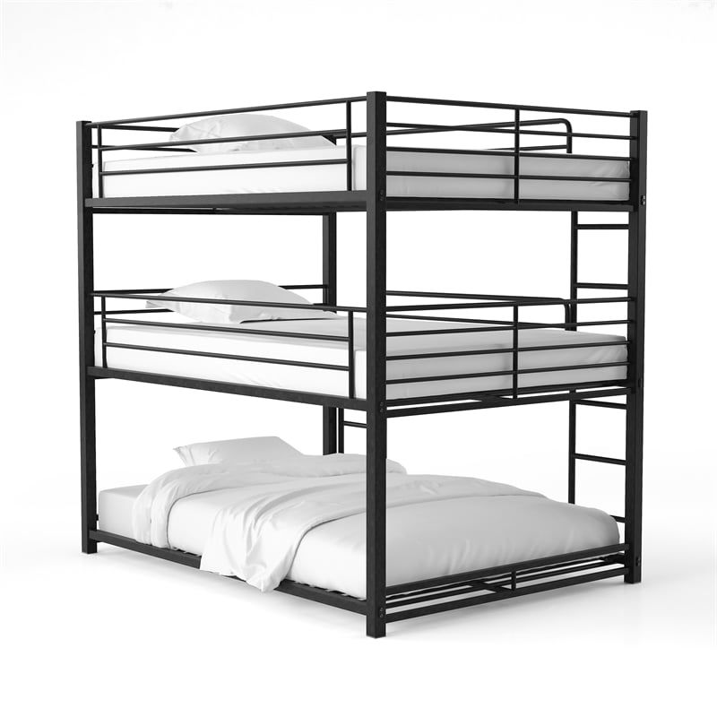 Pemberly Row Modern Metal Full Triple Bunk Bed in Sand Black