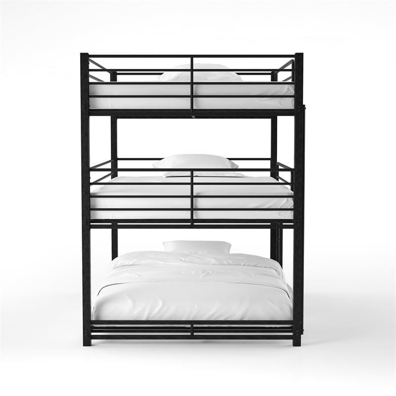 Pemberly Row Modern Metal Full Triple Bunk Bed in Sand Black