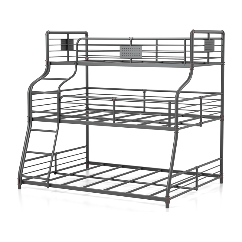 Pemberly Row Modern Metal Twin/Full/Queen Triple Bunk Bed in Black