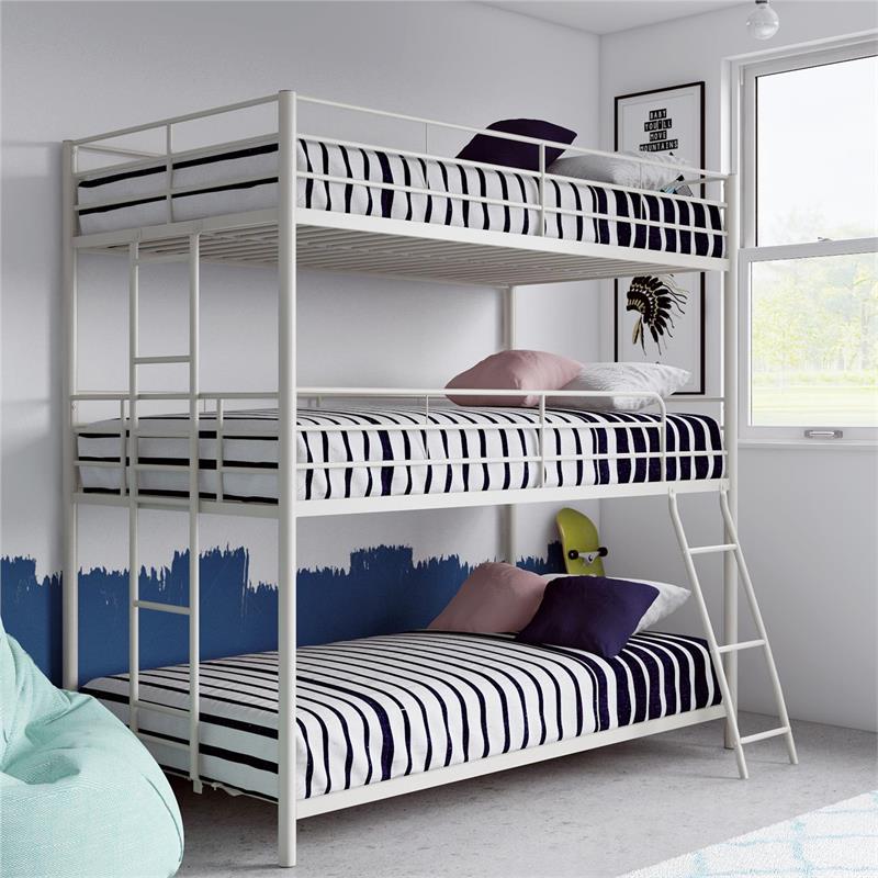 Pemberly Row Metal Triple Bunk Bed Bed for Kids Twin/Twin/Twin in White