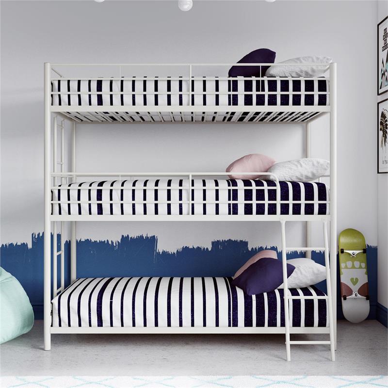Pemberly Row Metal Triple Bunk Bed Bed for Kids Twin/Twin/Twin in White